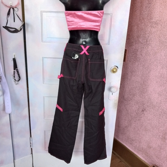 Tripp sister brand Royal Bones nwt mall-goth blk&pink corset thigh wideleg pants - Picture 5 of 8